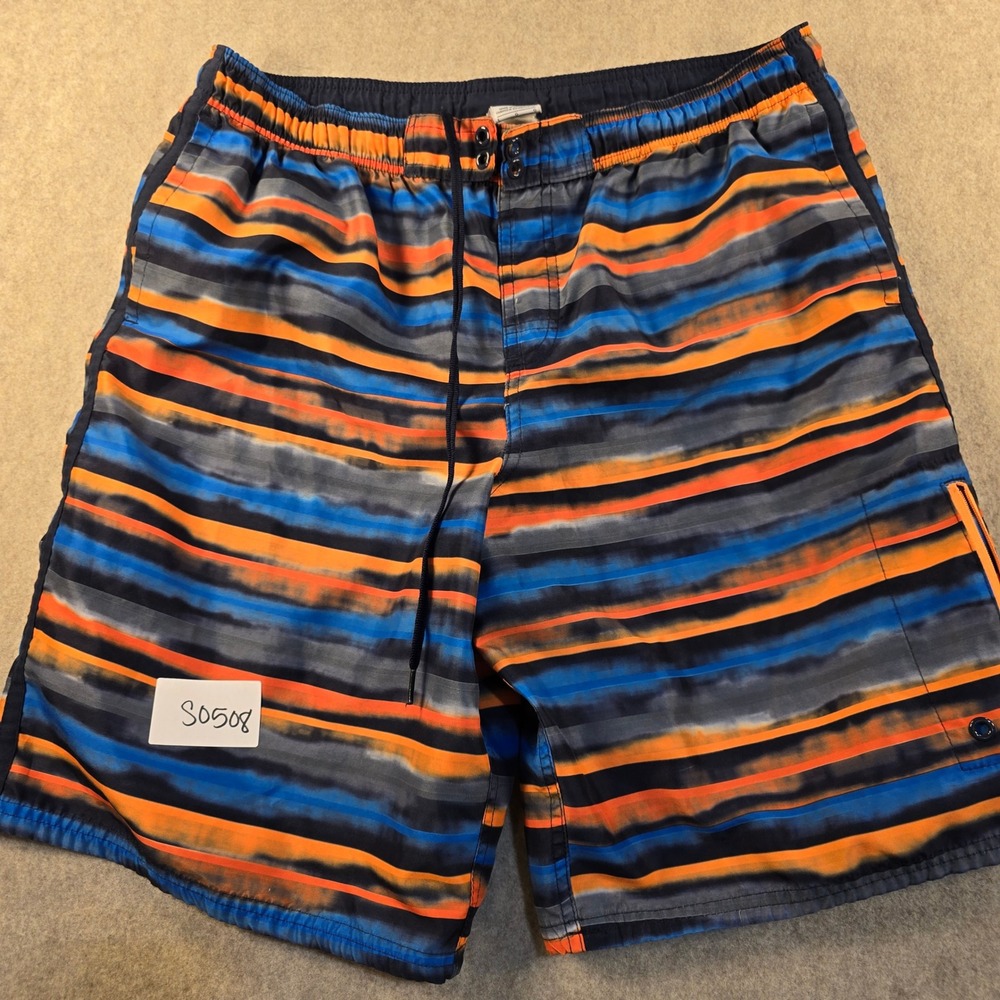 Nike Mens Striped Swim Trunks Blue Orange Board Shorts Large S0508
